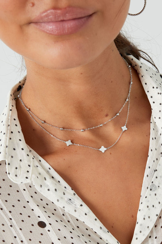 Double Clover Layered Necklace – Gold