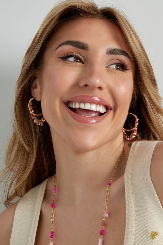 Blue Fiesta Hoop Earrings - Gold