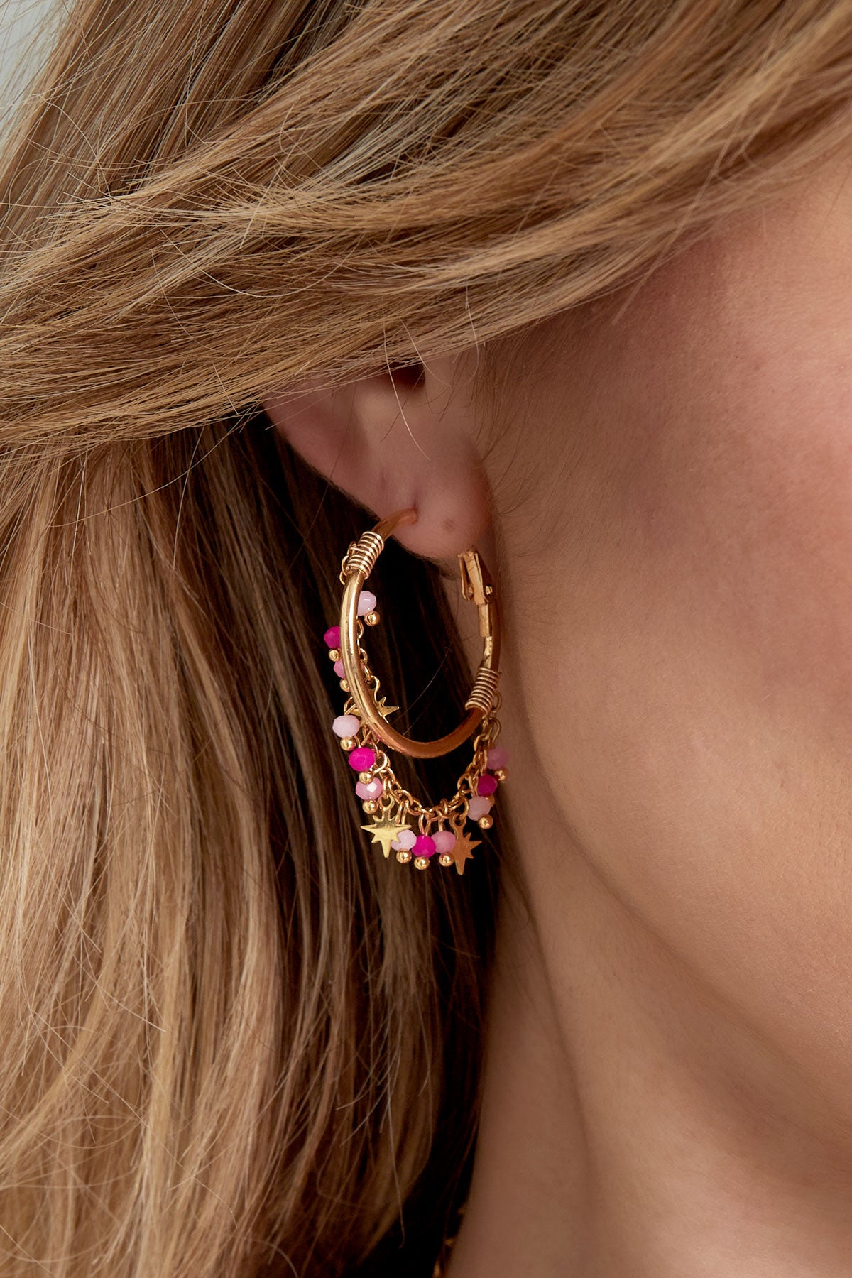 Blue Fiesta Hoop Earrings - Gold