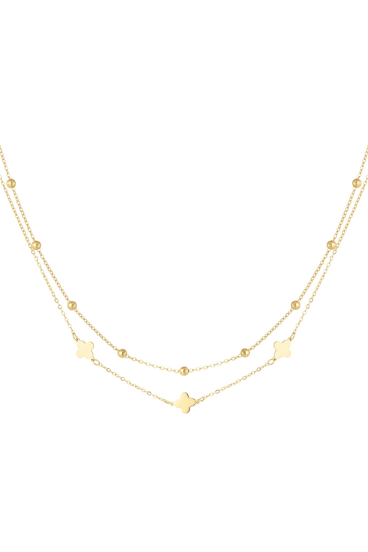 Double Clover Layered Necklace – Gold