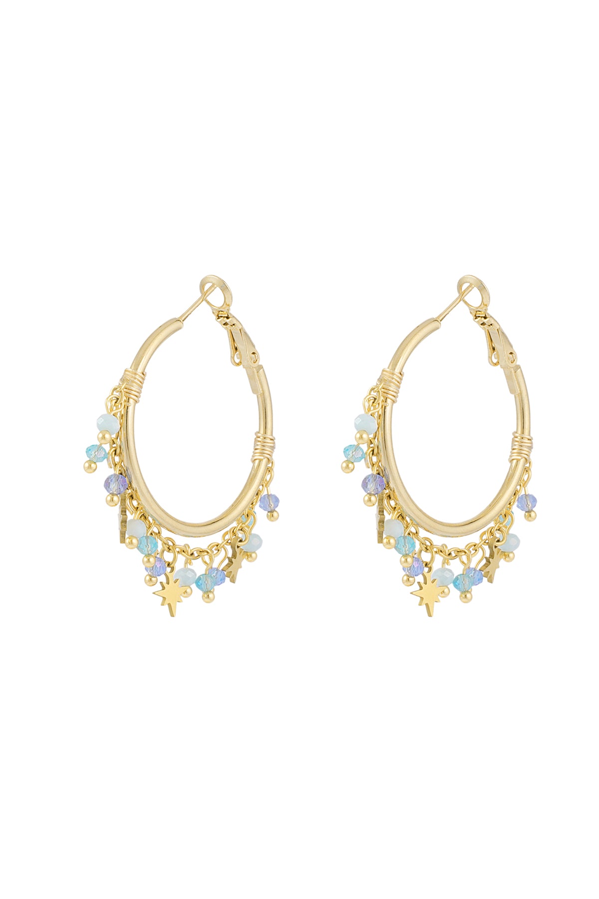 Blue Fiesta Hoop Earrings - Gold