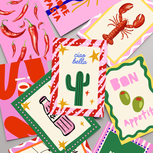 CIAO β Bold Pink & Red Swirl Typography Art Print