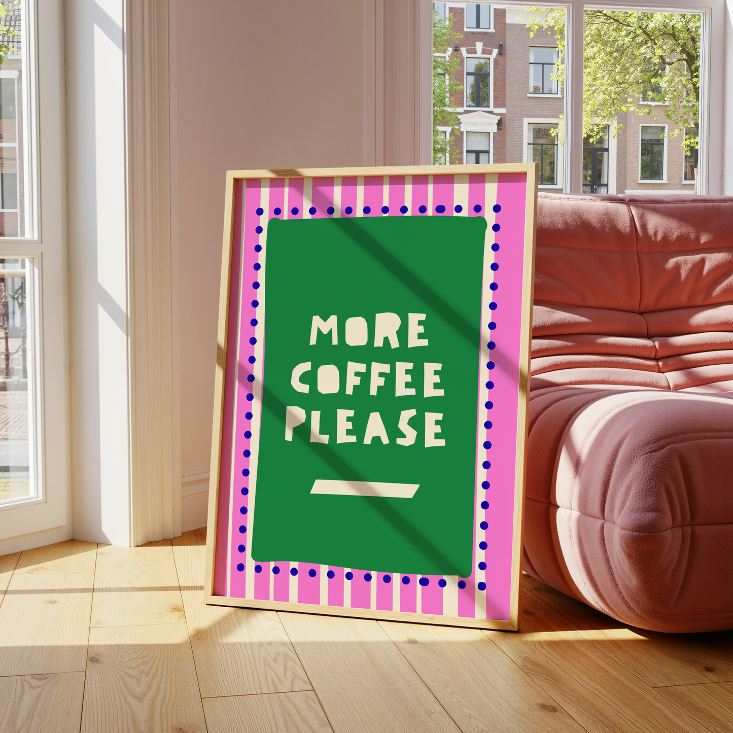 More Coffee Please Art Print – Pink & Green Kitchen Wall Decor