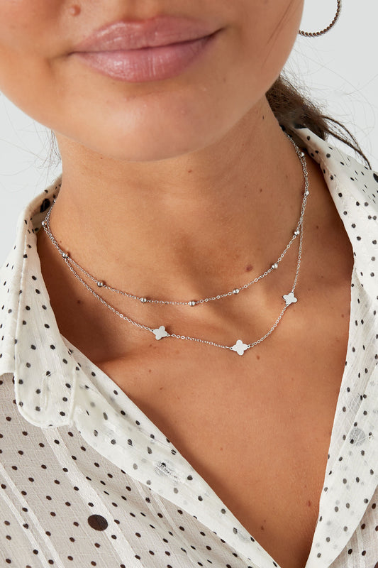 Double Clover Layered Necklace – Gold