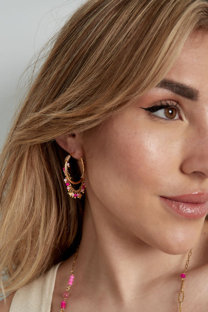 Blue Fiesta Hoop Earrings - Gold