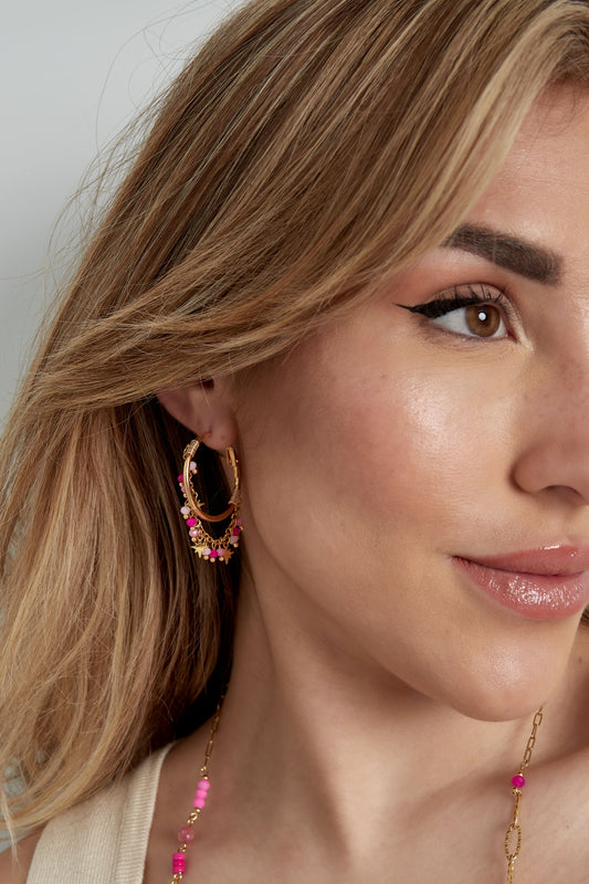 Blue Fiesta Hoop Earrings - Gold