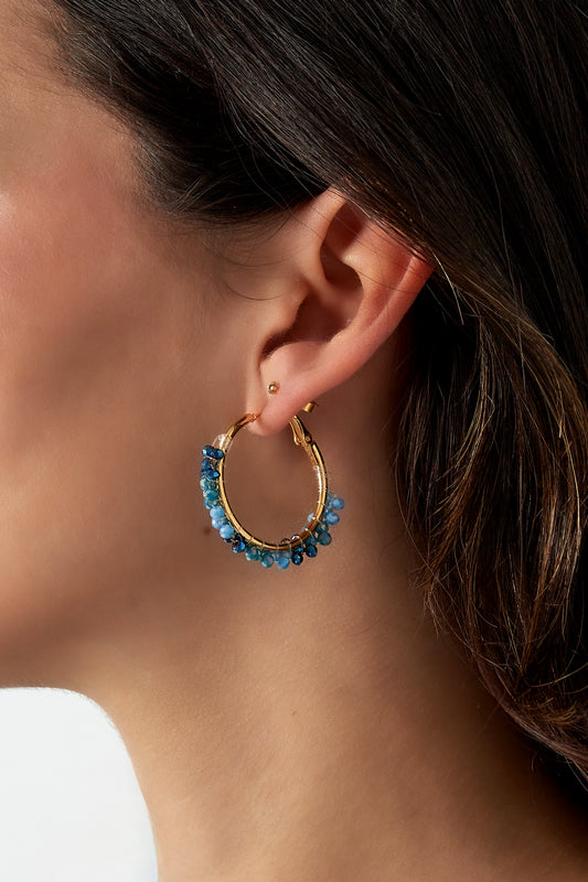 Blue Beaded Hoop Statement Earrings