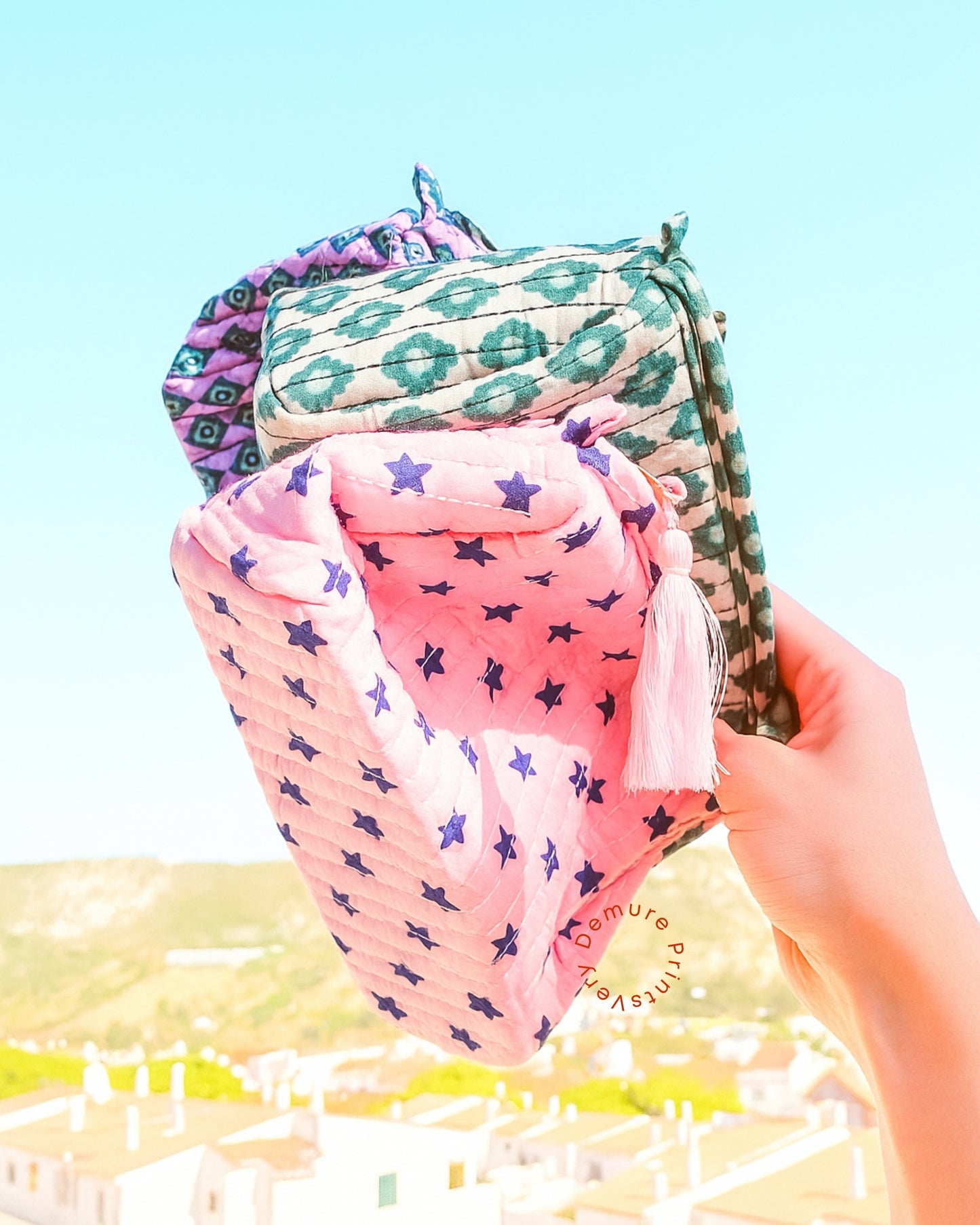 Retro Pop Cosmetic Bag – Medium Makeup Travel Pouch (Purple & Green)