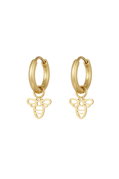 Golden Honey Bee Hoop Earrings