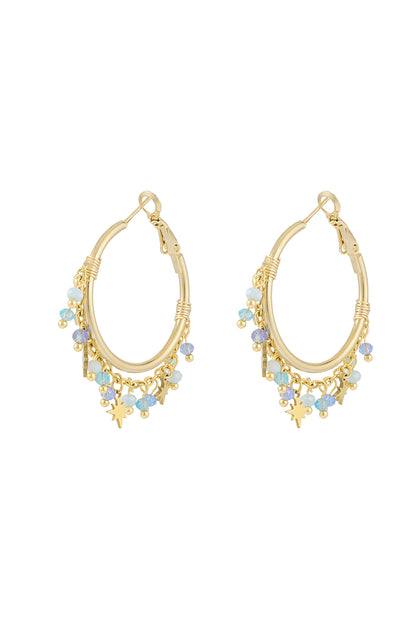 Blue Fiesta Hoop Earrings - Gold