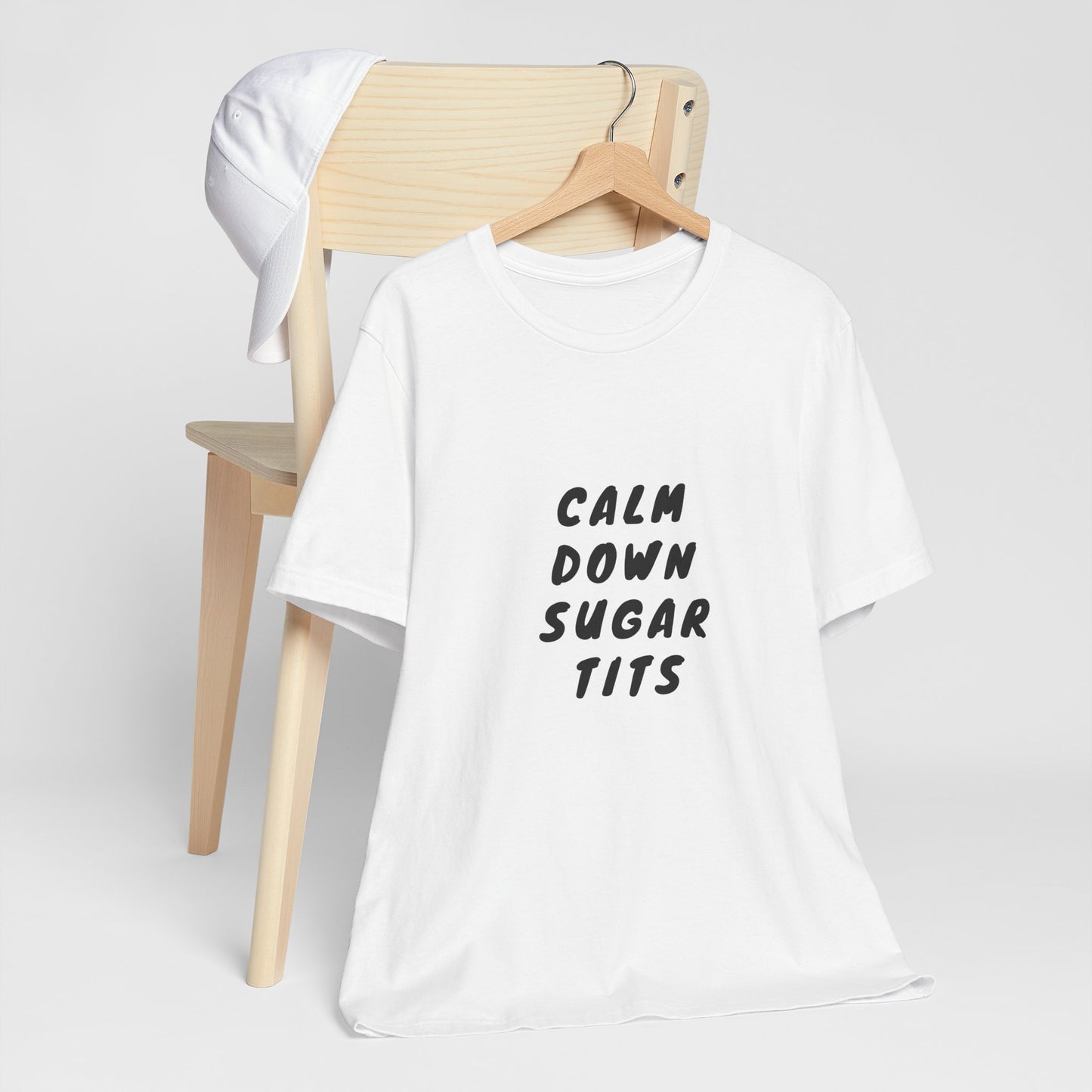 Calm Down Sugar Tits | White Graphic | Retro Tee | Organic Unisex T Shirt