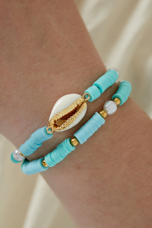 Fashion Lifestyle Blue Shell Beaded Bangle