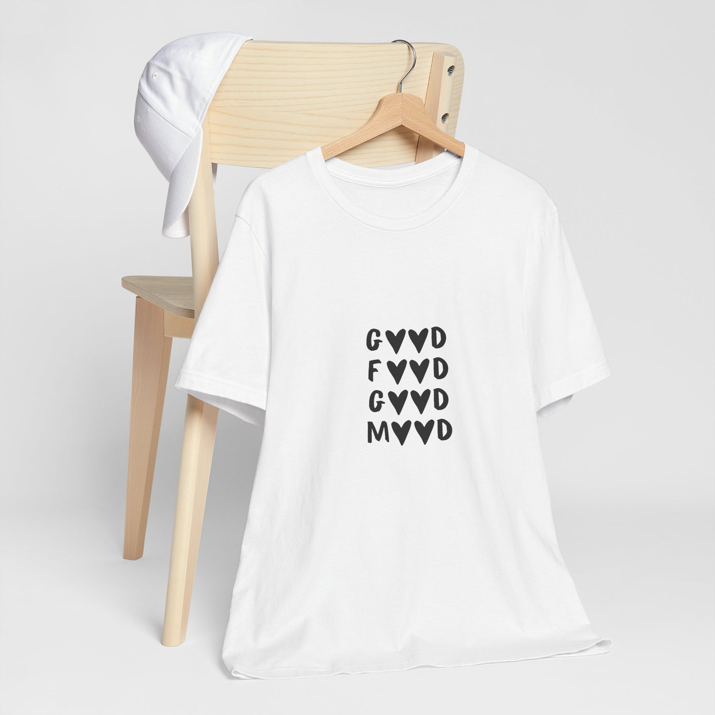 Good Food, Good Mood ( Monochrome ) | White Graphic Tee | Organic Unisex T Shirt