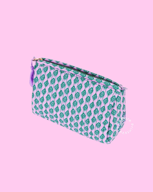 Retro Pop Cosmetic Bag – Medium Makeup Travel Pouch (Purple & Green)