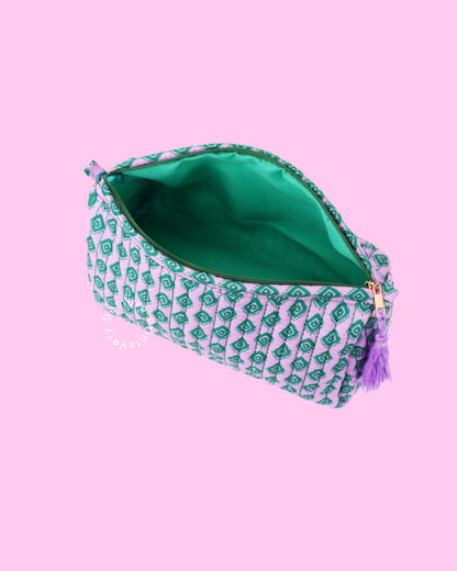 Retro Pop Cosmetic Bag – Medium Makeup Travel Pouch (Purple & Green)