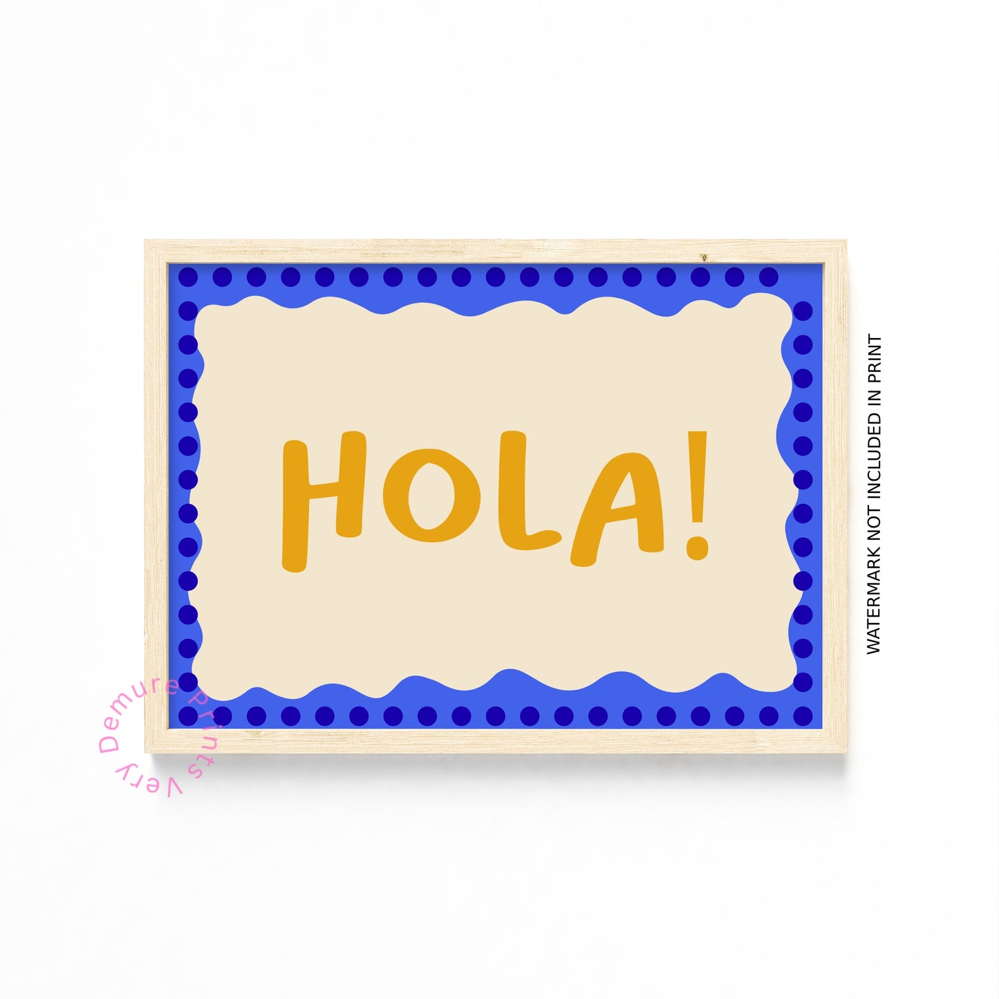 HOLA – Modern Blue Tone Typographic Wall Art Print