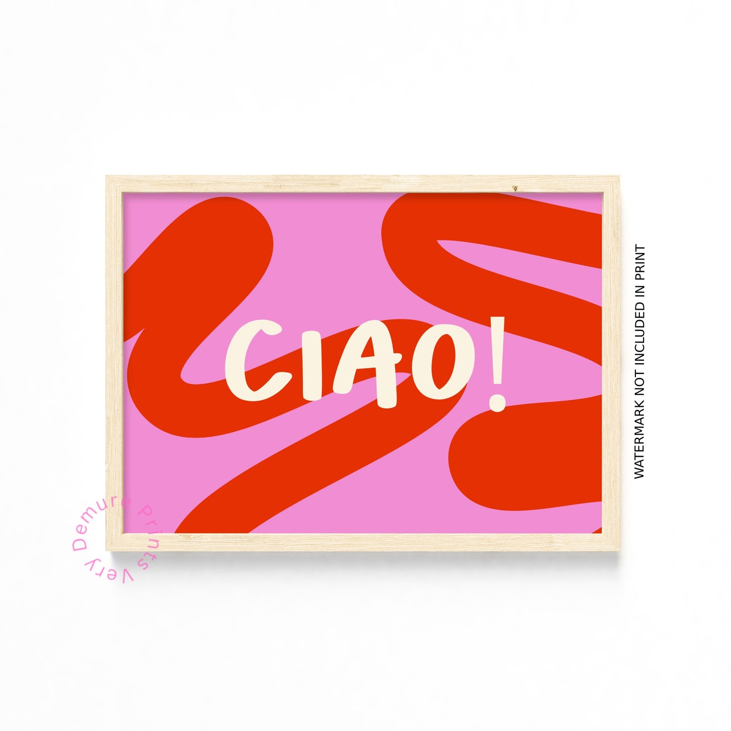CIAO – Bold Pink & Red Swirl Typography Art Print