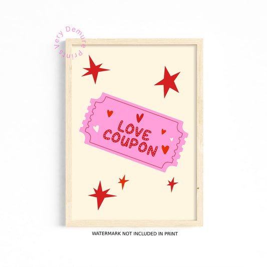 Love Coupon – Minimal Pink Romance Ticket Art Print