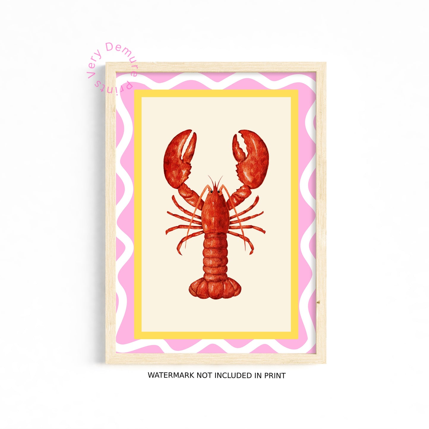 Lobster Love – Pink & Yellow Seafood Illustration Art Print