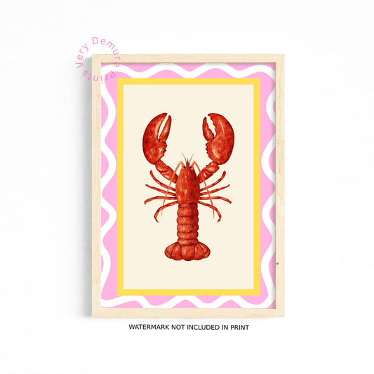 Lobster Love – Pink & Yellow Seafood Illustration Art Print