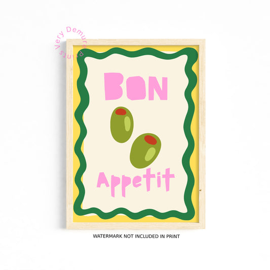 Bon Appétit – Playful Stuffed Olive Kitchen Art Print