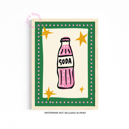Soda Pop – Retro Pink & Green Graphic Wall Art Print