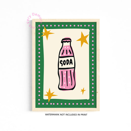 Soda Pop – Retro Pink & Green Graphic Wall Art Print