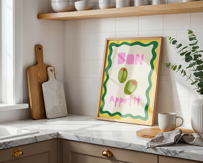 Bon Appétit – Playful Stuffed Olive Kitchen Art Print