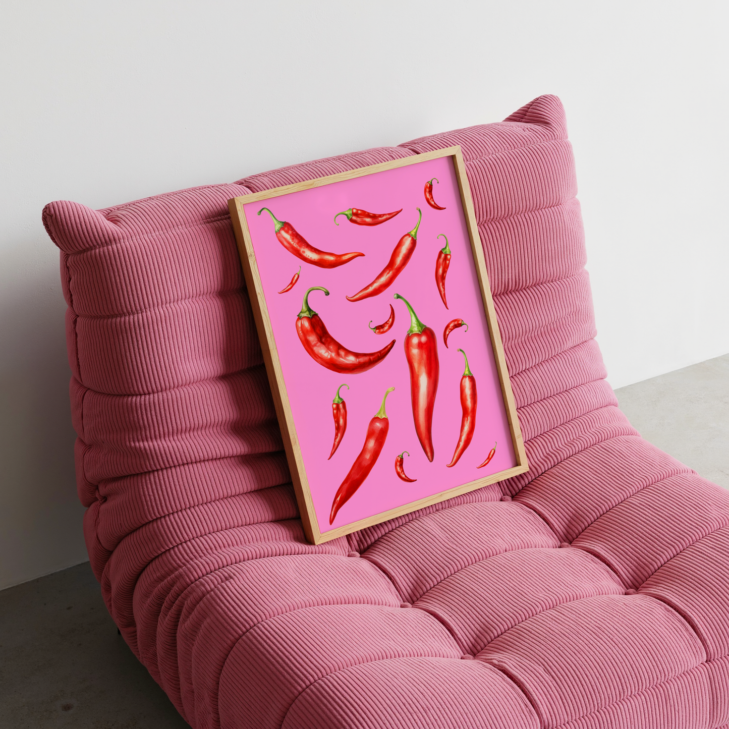 Hot Chilli – Red Chilli Pepper Pink Background Art Print
