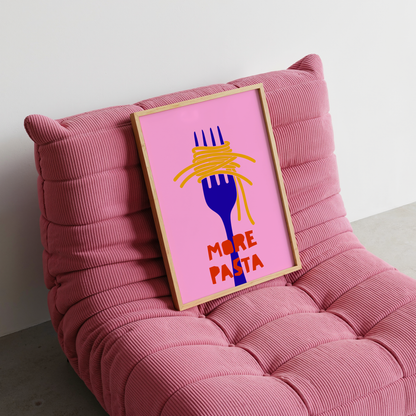 More Pasta Please Art Print – Fork & Noodles Kitchen Wall Art