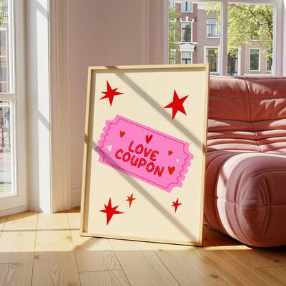 Love Coupon – Minimal Pink Romance Ticket Art Print