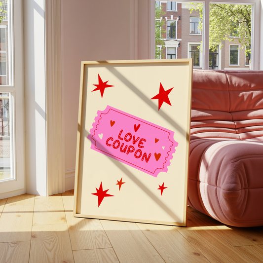 Love Coupon – Minimal Pink Romance Ticket Art Print