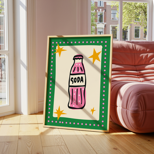 Soda Pop – Retro Pink & Green Graphic Wall Art Print