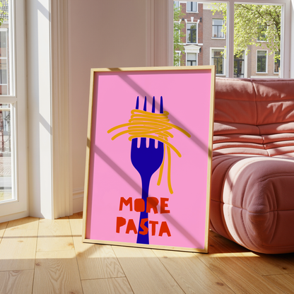 More Pasta Please Art Print – Fork & Noodles Kitchen Wall Art
