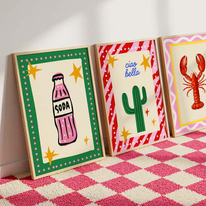 Soda Pop – Retro Pink & Green Graphic Wall Art Print