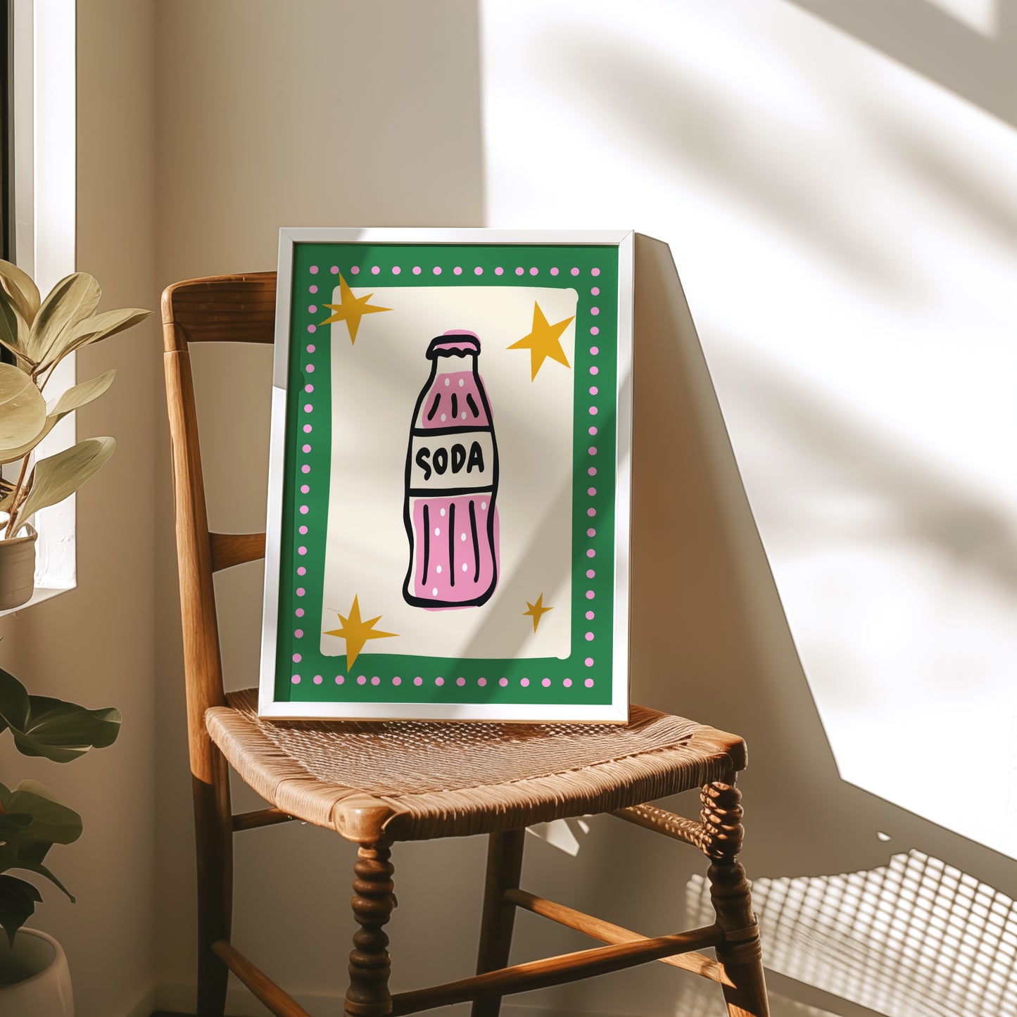 Soda Pop – Retro Pink & Green Graphic Wall Art Print