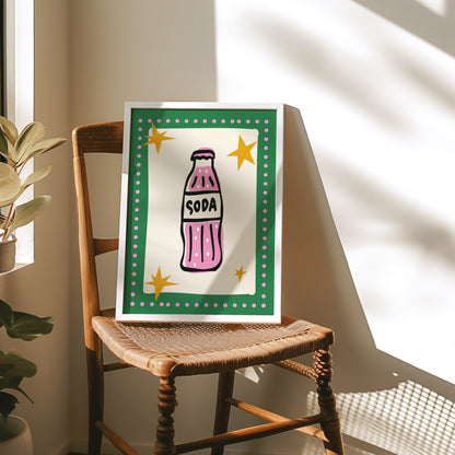 Soda Pop – Retro Pink & Green Graphic Wall Art Print