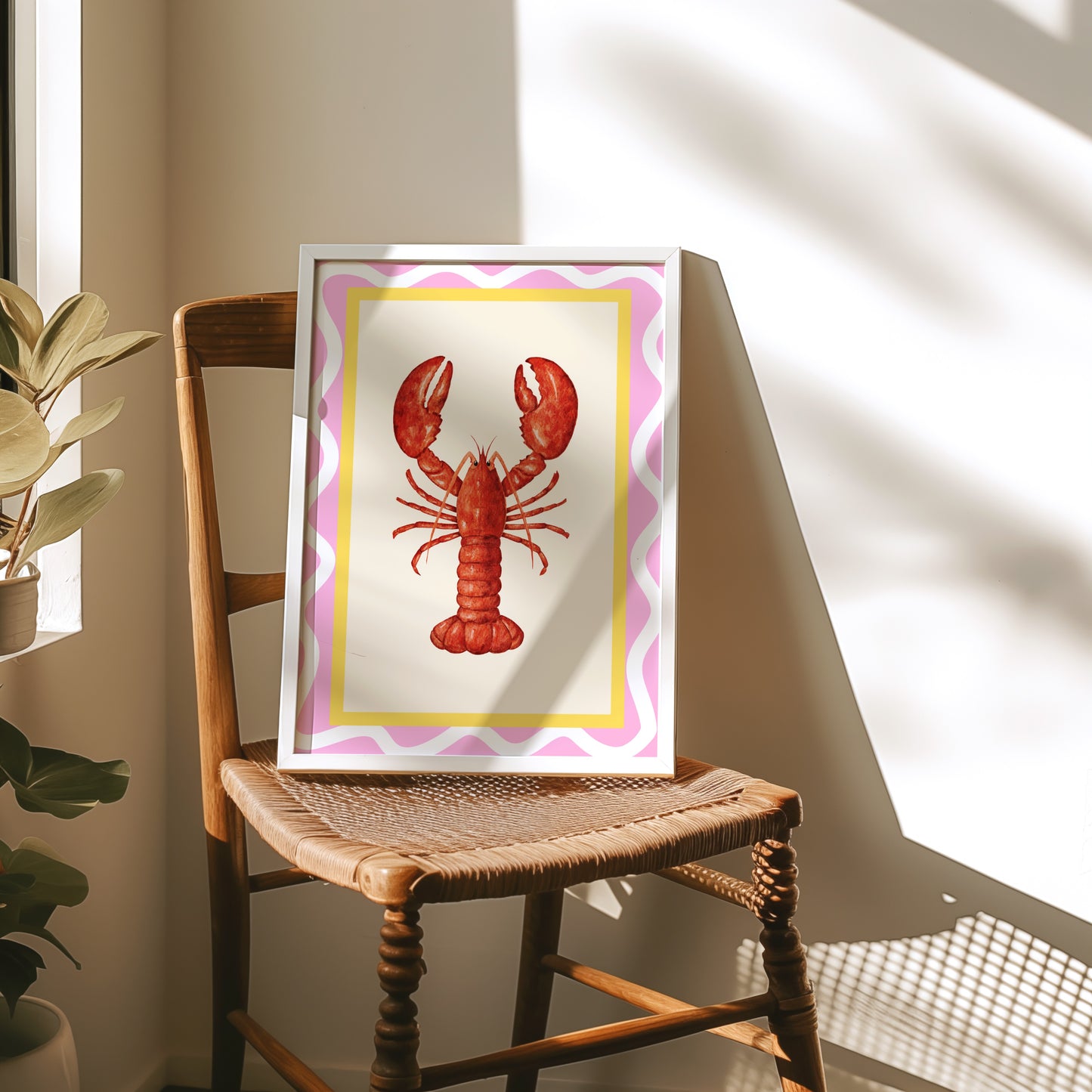 Lobster Love – Pink & Yellow Seafood Illustration Art Print