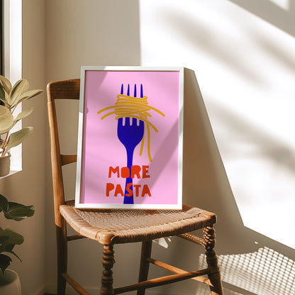 More Pasta Please Art Print – Fork & Noodles Kitchen Wall Art